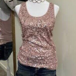 Pretty in Pink!  Women's Size Medium Blush Pink Sequin Mixed Media Tank Top